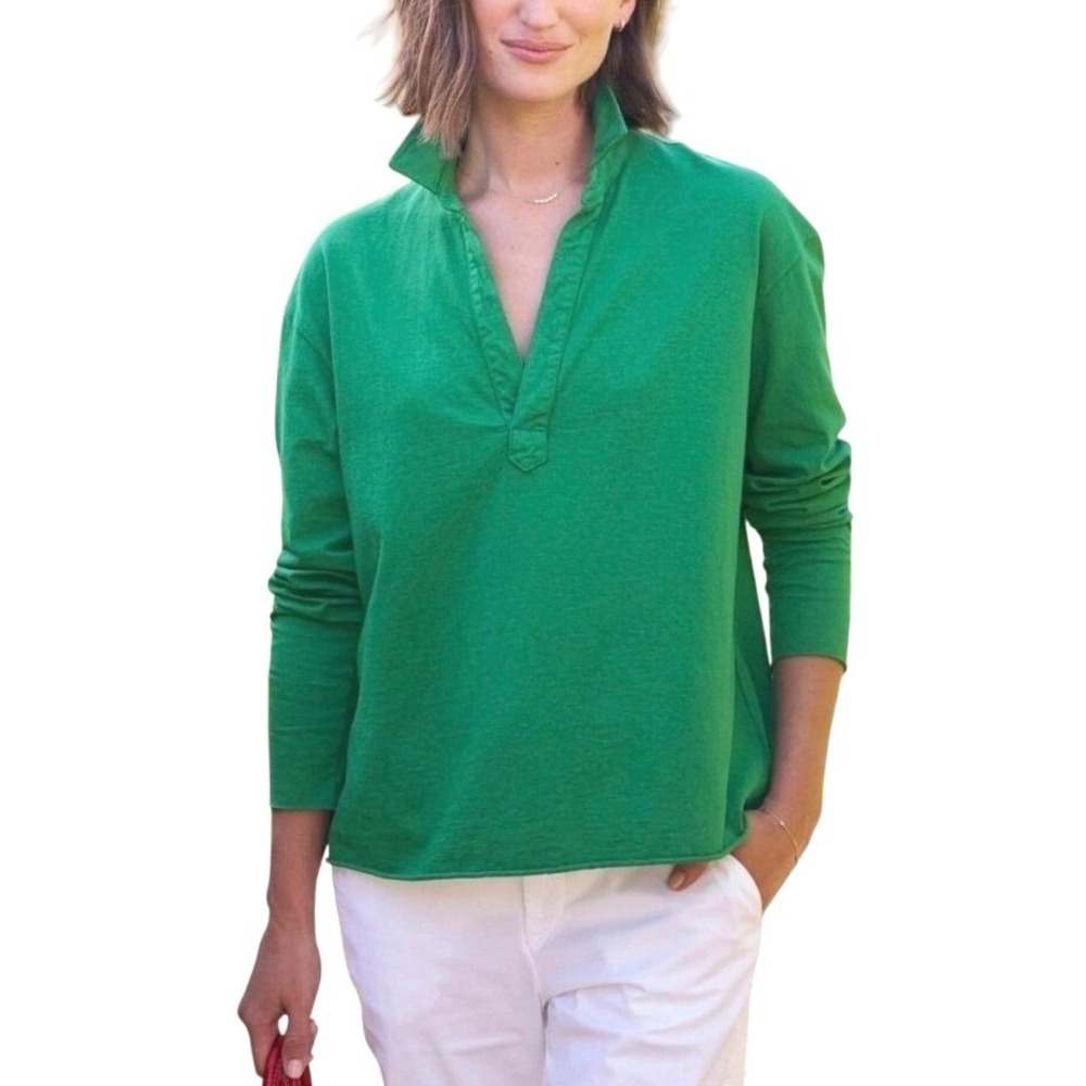 Frank & Eileen Patrick Green Popover Cotton Long Sleeve Polo Shirt L Casual